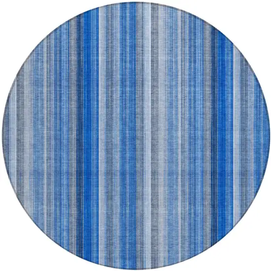 Blue Round Striped Washable Non Skid Indoor Outdoor Area Rug Photo 2