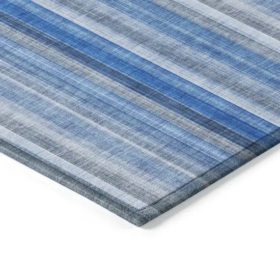 Blue Round Striped Washable Non Skid Indoor Outdoor Area Rug Photo 7