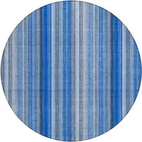 Photo of 8' Round Blue Round Striped Washable Non Skid Indoor Outdoor Area Rug