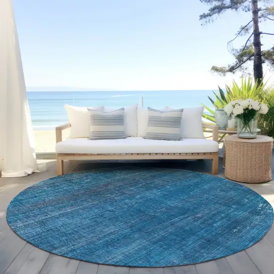 Blue Round Striped Washable Non Skid Indoor Outdoor Area Rug Photo 8