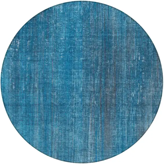 Blue Round Striped Washable Non Skid Indoor Outdoor Area Rug Photo 5