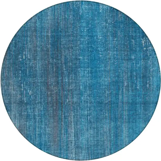 8' Round Blue Round Striped Washable Non Skid Indoor Outdoor Area Rug Photo 2