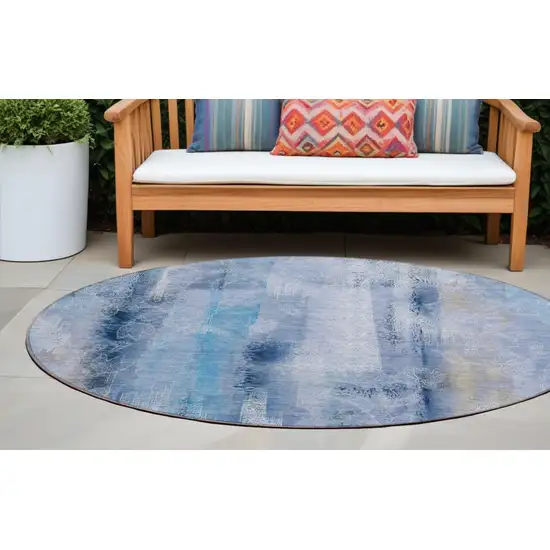 Blue Round Washable Non Skid Indoor Outdoor Area Rug Photo 1