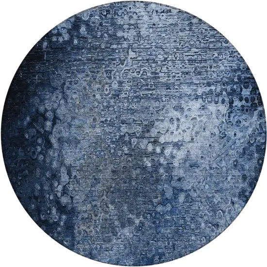 8' Round Blue Round Washable Non Skid Indoor Outdoor Area Rug Photo 2