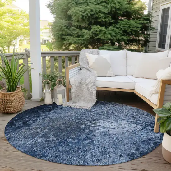 8' Round Blue Round Washable Non Skid Indoor Outdoor Area Rug Photo 8