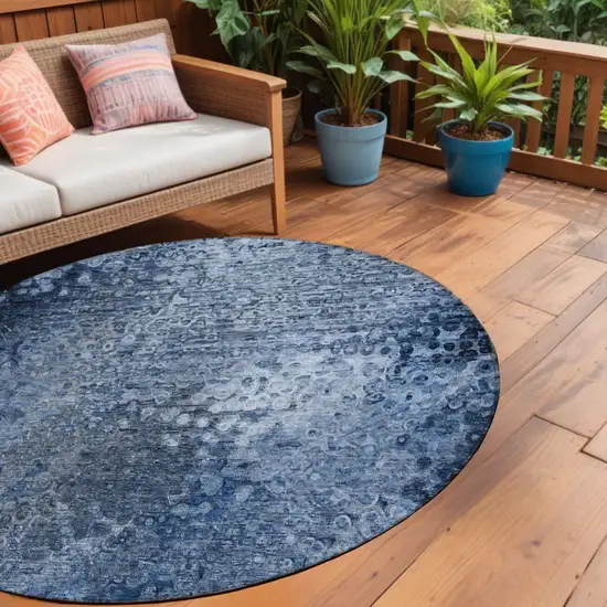 8' Round Blue Round Washable Non Skid Indoor Outdoor Area Rug Photo 1