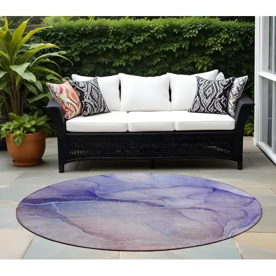 Blue and Brown Round Abstract Washable Non Skid Indoor Outdoor Area Rug Photo 1