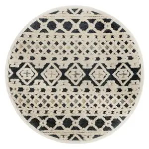 Photo of 4' Round Blue and Cream Decorative Area Rug