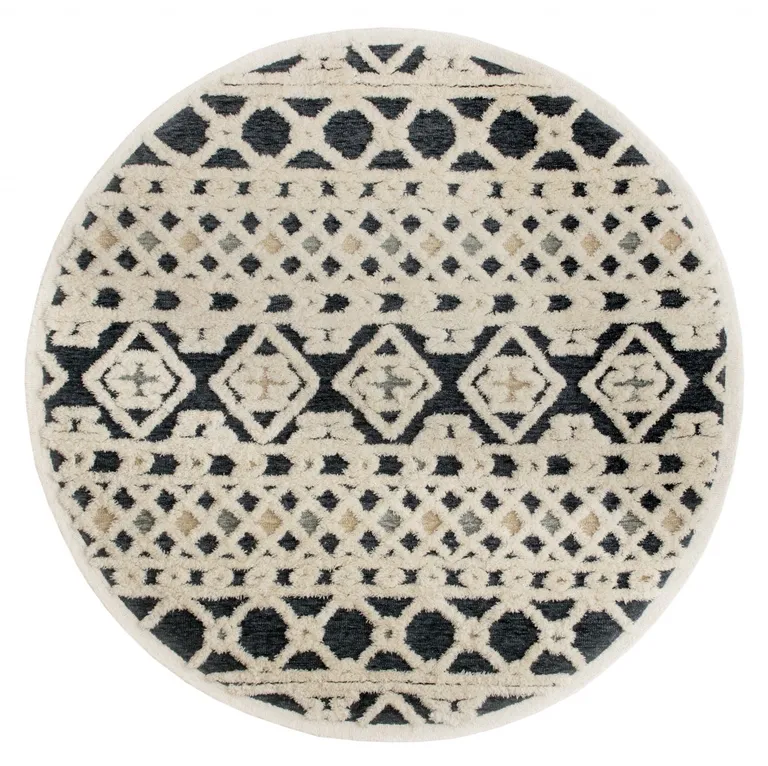 4' Round Blue and Cream Decorative Area Rug Photo 1