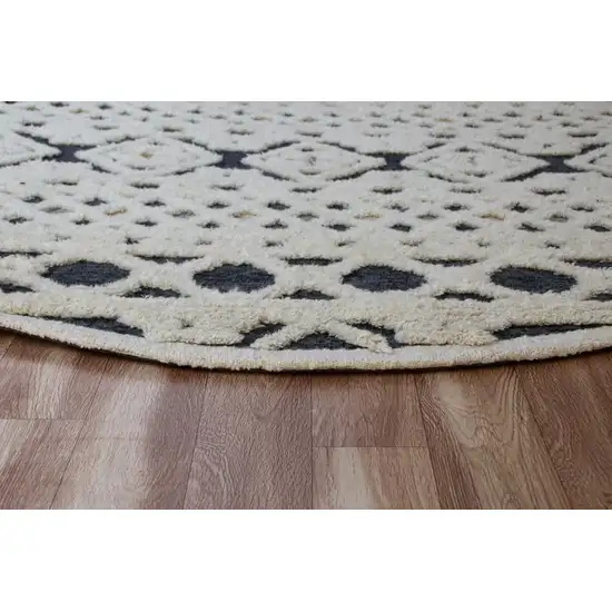 4' Round Blue and Cream Decorative Area Rug Photo 5