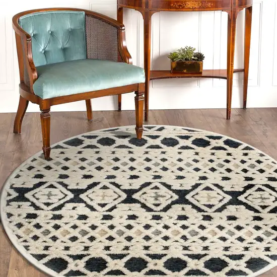 4' Round Blue and Cream Decorative Area Rug Photo 7