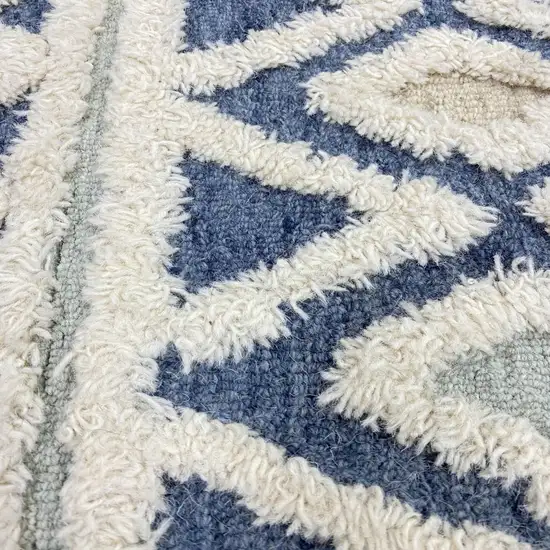 4' Round Blue and Cream Stripe Diamond Area Rug Photo 2