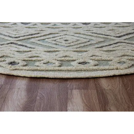 4' Round Blue and Cream Stripe Diamond Area Rug Photo 5