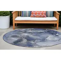 Photo of 8' Round Blue and Gray Round Abstract Washable Non Skid Indoor Outdoor Area Rug