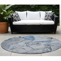 Photo of 8' Round Blue and Gray Round Abstract Washable Non Skid Indoor Outdoor Area Rug