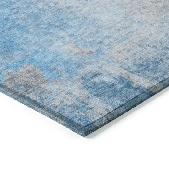 8' Round Blue and Gray Round Abstract Washable Non Skid Indoor Outdoor Area Rug Photo 7