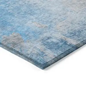 Photo of 8' Round Blue and Gray Round Abstract Washable Non Skid Indoor Outdoor Area Rug