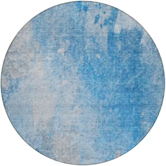 Blue and Gray Round Abstract Washable Non Skid Indoor Outdoor Area Rug Photo 4