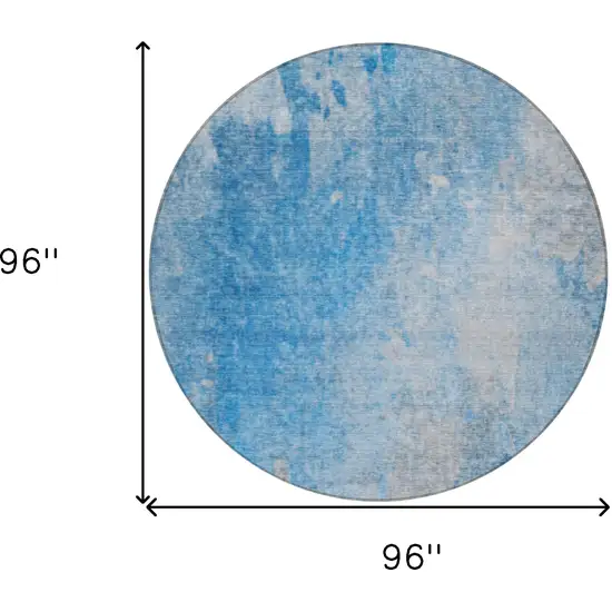 Blue and Gray Round Abstract Washable Non Skid Indoor Outdoor Area Rug Photo 3