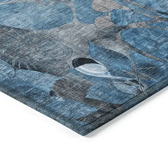 8' Round Blue and Gray Round Abstract Washable Indoor Outdoor Area Rug Photo 5