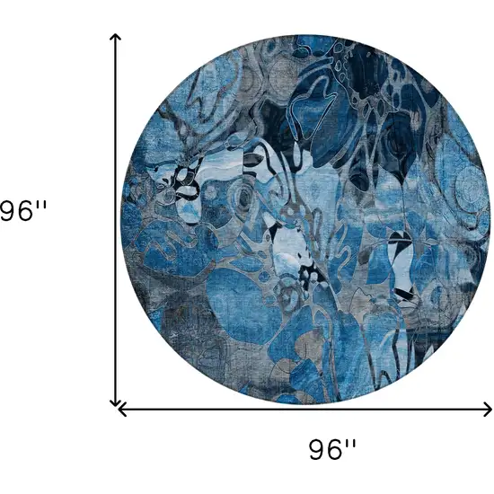 Blue and Gray Round Abstract Washable Indoor Outdoor Area Rug Photo 3