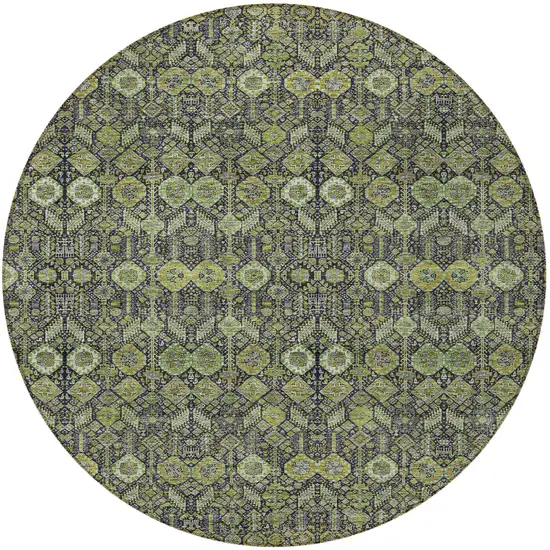 Blue and Green Round Floral Washable Non Skid Indoor Outdoor Area Rug Photo 4