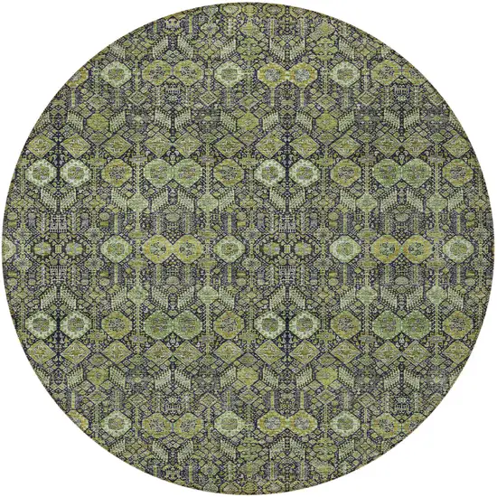 8' Round Blue and Green Round Floral Washable Non Skid Indoor Outdoor Area Rug Photo 5