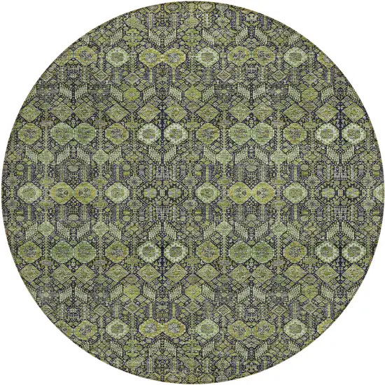 8' Round Blue and Green Round Floral Washable Non Skid Indoor Outdoor Area Rug Photo 2