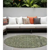 Photo of 8' Round Blue and Green Round Floral Washable Non Skid Indoor Outdoor Area Rug