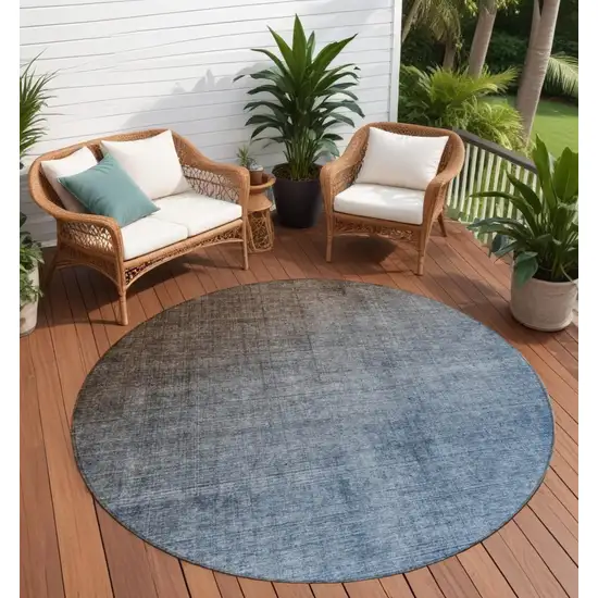 8' Round Blue and Green Round Ombre Washable Non Skid Indoor Outdoor Area Rug Photo 1