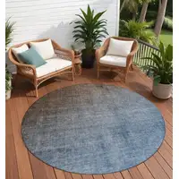 Photo of 8' Round Blue and Green Round Ombre Washable Non Skid Indoor Outdoor Area Rug