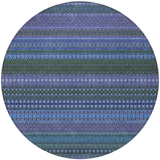 Blue and Green Round Striped Washable Non Skid Indoor Outdoor Area Rug Photo 4