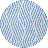 Photo of 8' Round Blue and Ivory Round Geometric Washable Non Skid Indoor Outdoor Area Rug