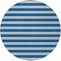 Photo of 8' Round Blue and Ivory Round Striped Washable Non Skid Indoor Outdoor Area Rug