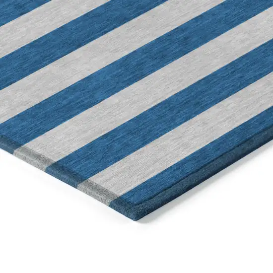 Blue and Ivory Round Striped Washable Non Skid Indoor Outdoor Area Rug Photo 7