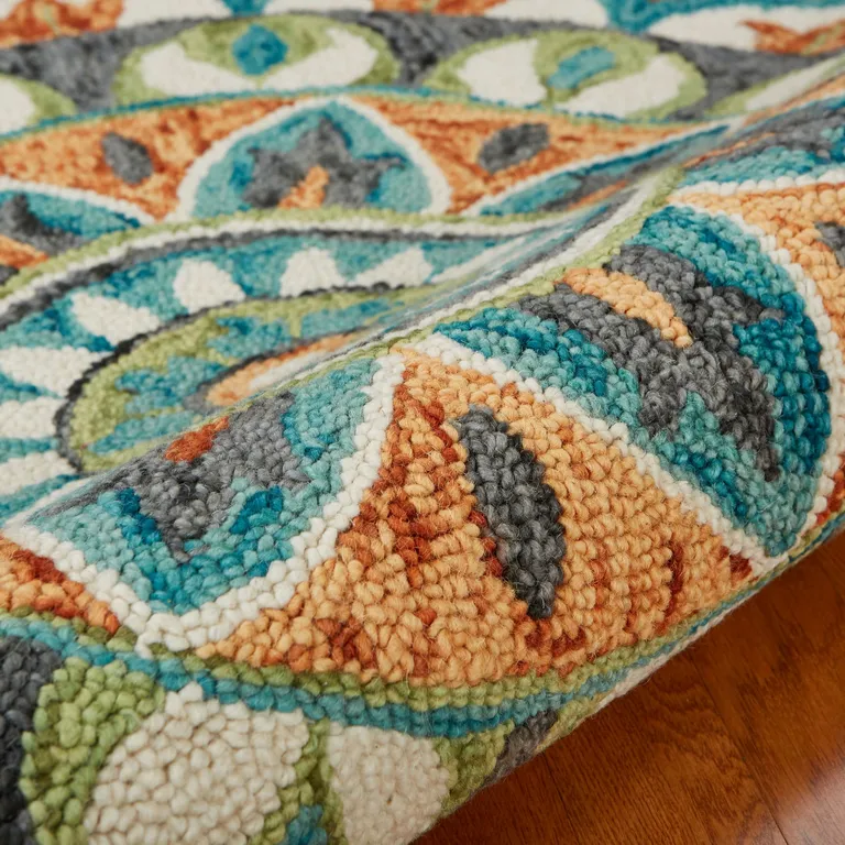 4' Round Blue and Orange Medallion Area Rug Photo 5