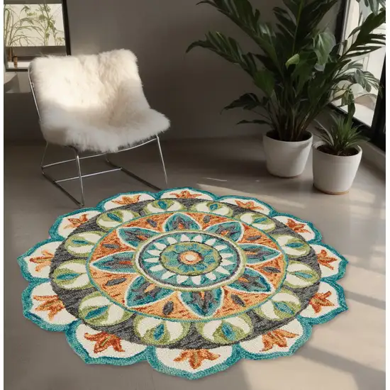 Blue And Orange Medallion Area Rug Photo 1