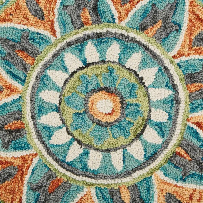 4' Round Blue and Orange Medallion Area Rug Photo 2