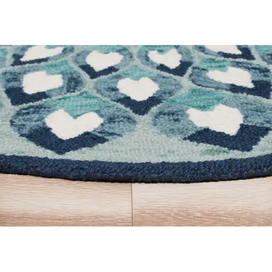 4' Round Blue and White Floral Feather Area Rug Photo 4