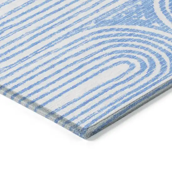 8' Round Blue and White Round Abstract Washable Non Skid Indoor Outdoor Area Rug Photo 7