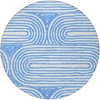 Photo of 8' Round Blue and White Round Abstract Washable Non Skid Indoor Outdoor Area Rug