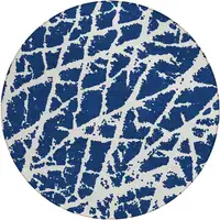 Photo of 8' Round Blue and White Round Abstract Washable Non Skid Indoor Outdoor Area Rug