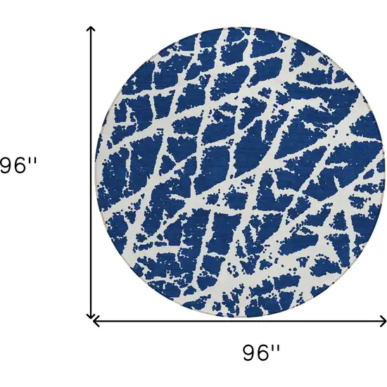 8' Round Blue and White Round Abstract Washable Non Skid Indoor Outdoor Area Rug Photo 3