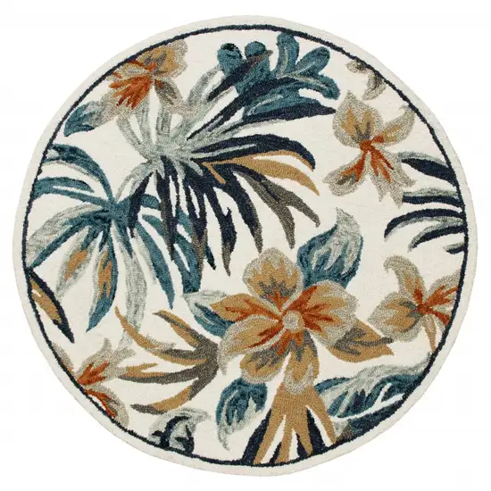 4' Round Blue and White Tropical Area Rug Photo 1