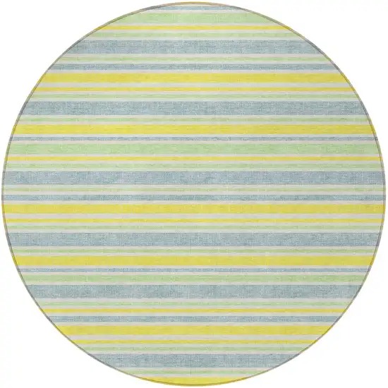 8' Round Blue and Yellow Round Striped Washable Non Skid Indoor Outdoor Area Rug Photo 5