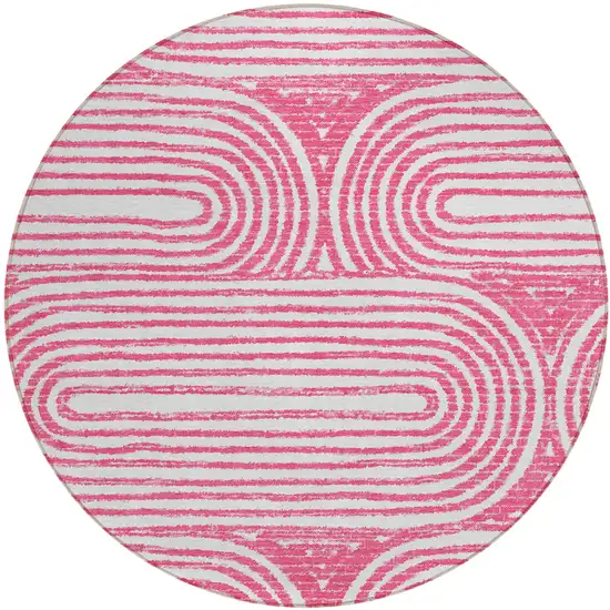 8' Round Blush Round Abstract Washable Non Skid Indoor Outdoor Area Rug Photo 2