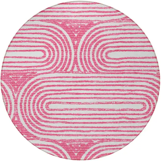 8' Round Blush Round Abstract Washable Non Skid Indoor Outdoor Area Rug Photo 4