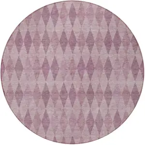 Photo of 8' Round Blush Round Geometric Washable Non Skid Indoor Outdoor Area Rug