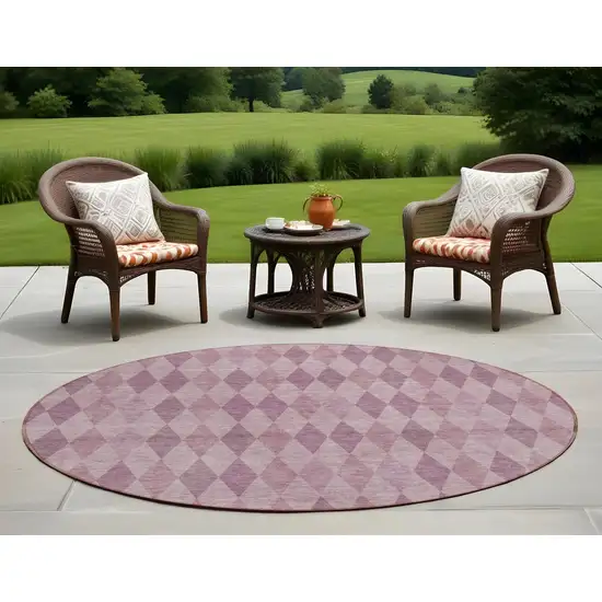 Blush Round Geometric Washable Non Skid Indoor Outdoor Area Rug Photo 1