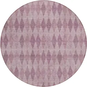 Photo of 8' Round Blush Round Geometric Washable Non Skid Indoor Outdoor Area Rug